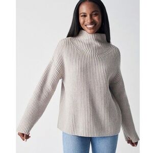 Faherty Ribbed Wool Bedford Beige Cream Mock Neck Sweater XS